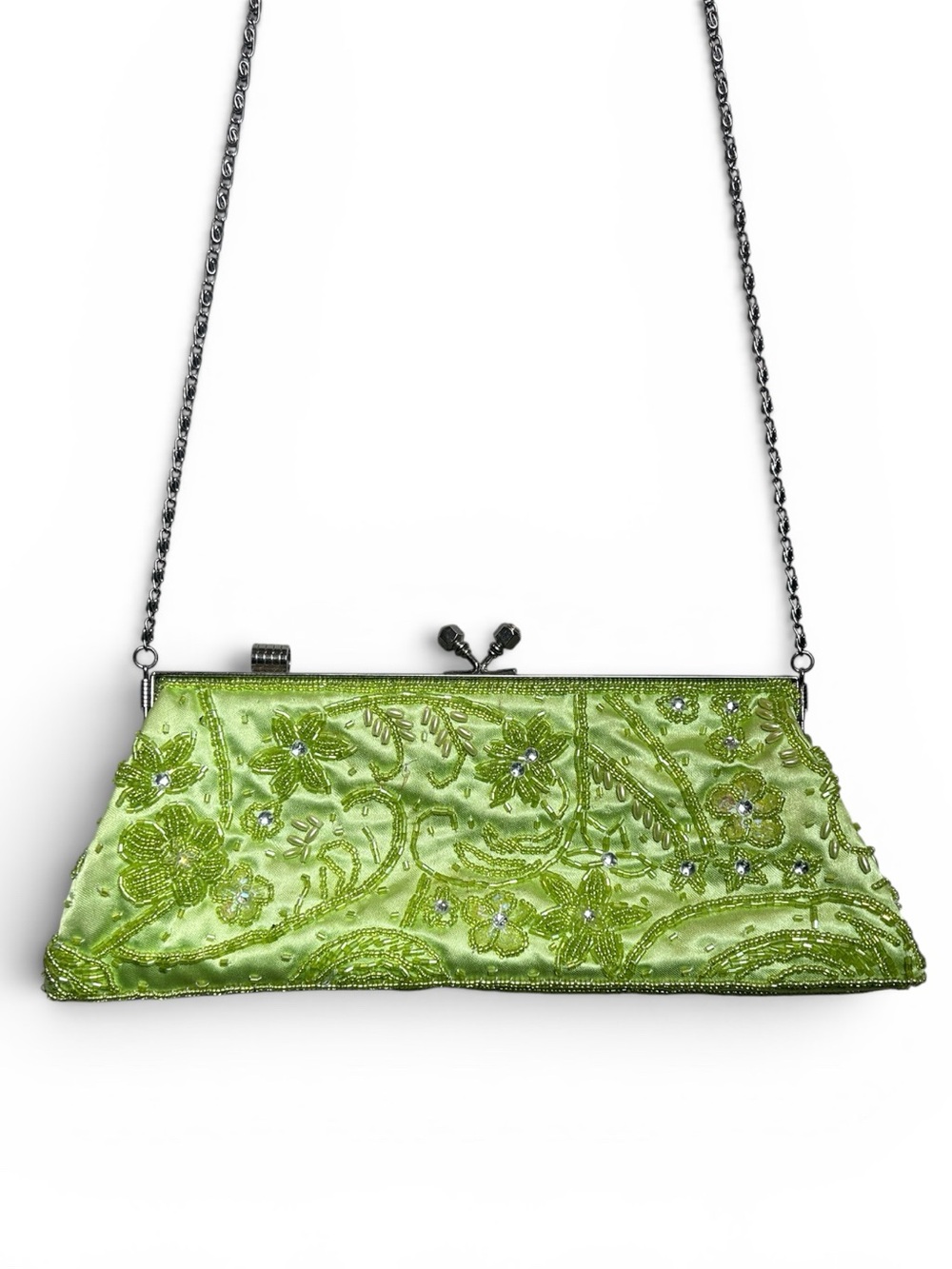 Vintage Beaded Floral Green Evening Clutch - Women Bags
